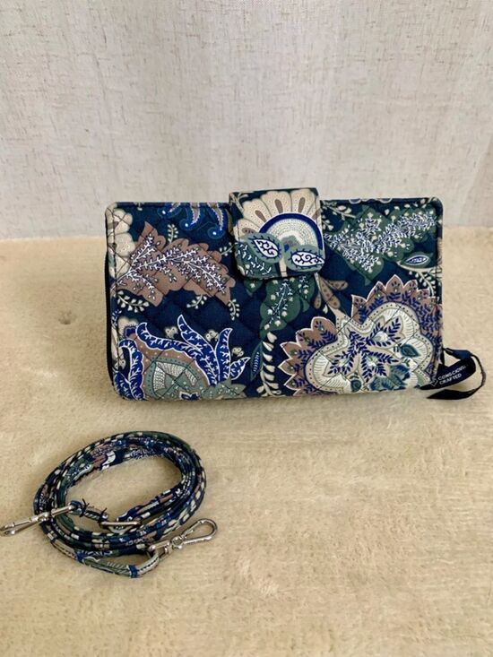 Vera Bradley Handbags - Vera Bradley Java Paisley Quilted Crossbody Wallet Navy Floral RFID Protection